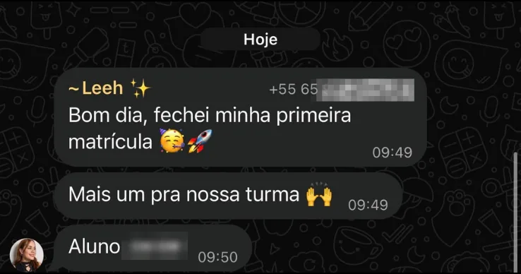 Vendedora comemora: bom dia, fechei minha primeira matrícula